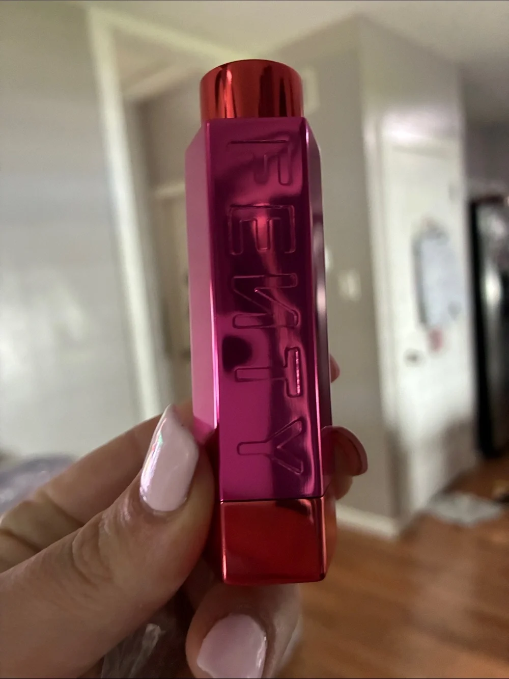 FENTY Shiny Pink Metallic Lipstick Case and with Nosy Rosy Lipstick
